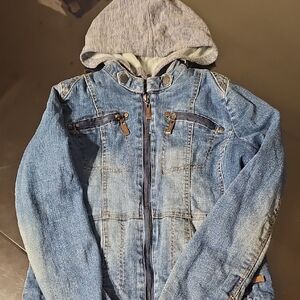 Denim Jacket with Removable Hood Worn Twice, Like New